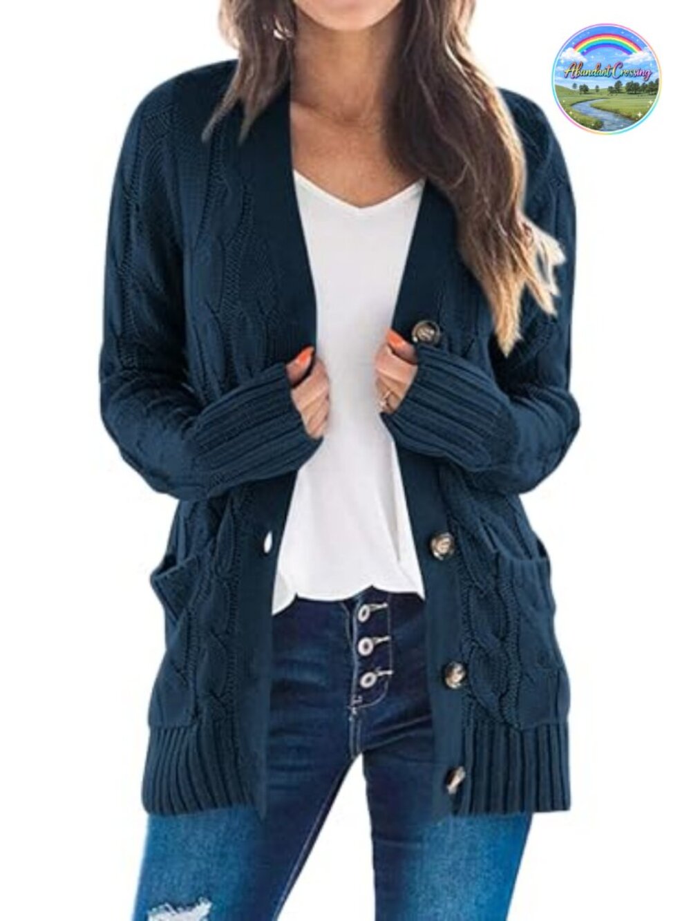 Chunky Cable Knit Button Down Cardigan Sweater Long Sleeve V-Neck